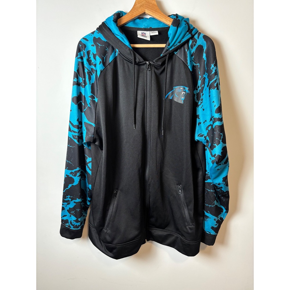 NFL Team Apparel Carolina Panthers Full Zip Hoodie Mens XL Blue Black Marble